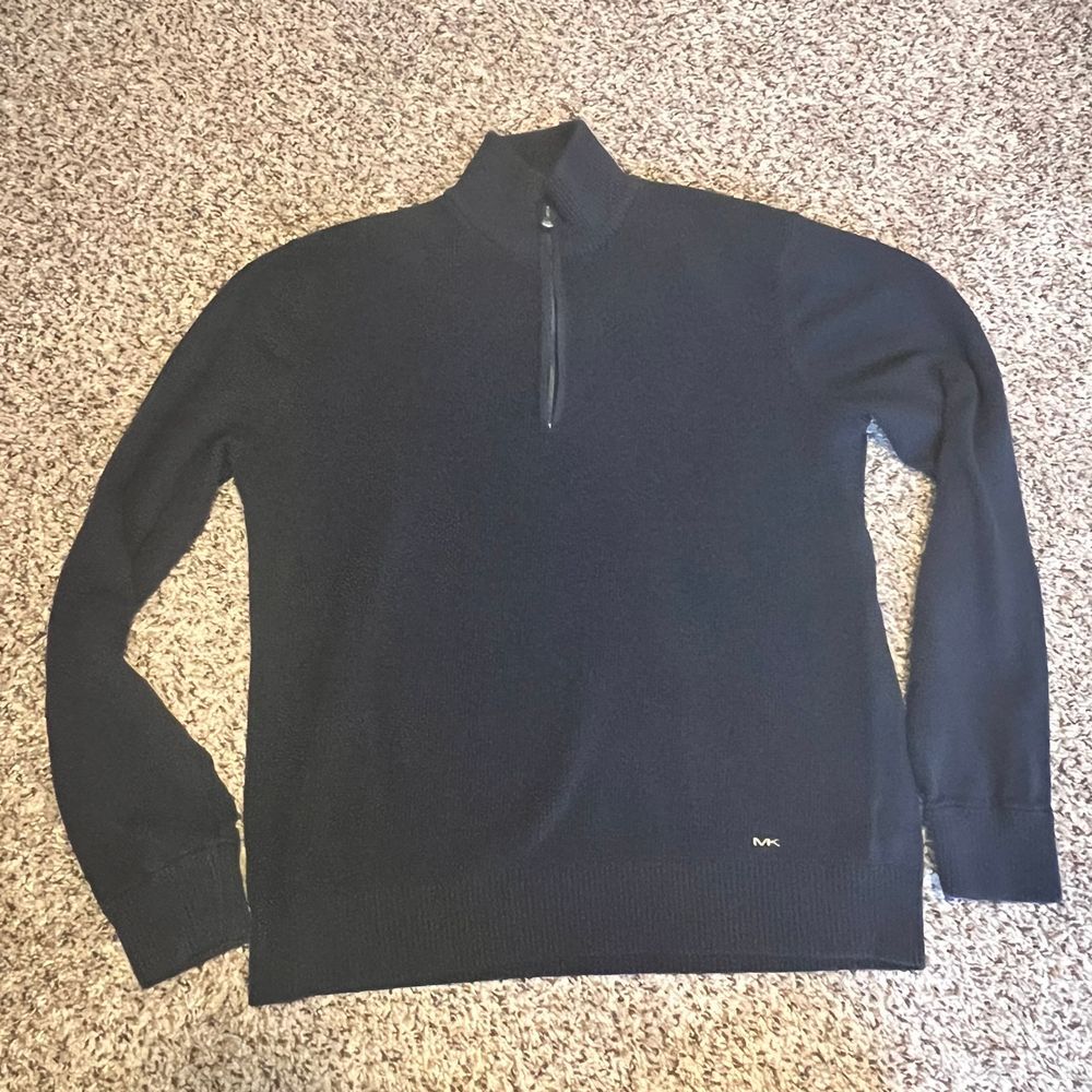 Michael Kors Black Quarter-Zip Mock Neck Sweater Classic Casual Pullover‎